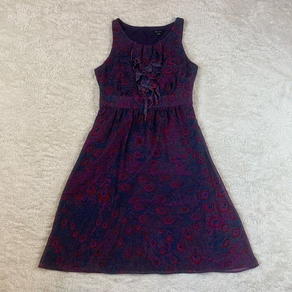 I Heart Ronson purple paisley bust ruffle dress, small